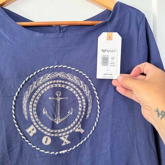 Roxy Womens Navy Blue Anchor Graphic Long Sleeve Top Cotton Size L - Picture 2 of 4